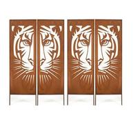 Kapaga - Lot de 4 Brise-vues en Métal Corten 160 x 50 cm - Effet Rouillé - Paravent Rustique pour Jardin - Panneaux de Protection Extérieurs - Élément Décoratif de Jardin - Clôture Déco (Lion)