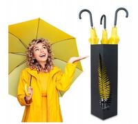 Kapaga Porte-parapluie, carré, en métal, noir, 3 motifs, 16 x 16 x 60 cm, avec bac de récupération d'eau amovible, design moderne pour couloir (Modèle 1)