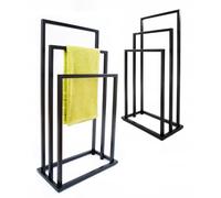 Kapaga - SERVIETTES SOUDEES - Porte-serviettes de bain sur pied avec 3 barres en métal, laqué noir, prêt à l'emploi, anneau épais de 20 mm
