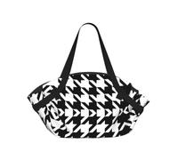 KAPPTYY Tapis de pique-nique et sac à main avec imprimé pied-de-poule noir 94 cm pliable pour parc, pelouse, journée familiale
