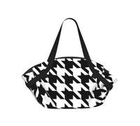 KAPPTYY Tapis de pique-nique et sac à main avec imprimé pied-de-poule noir 94 cm pliable pour parc, pelouse, journée familiale