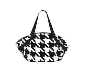 KAPPTYY Tapis de pique-nique et sac à main avec imprimé pied-de-poule noir 94 cm pliable pour parc, pelouse, journée familiale
