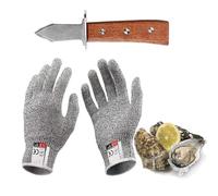 Kaqisen Couteaux à HuîTres Set, Inclure 17 cm Couteau Huitre et Paire de Gants RéSistants Aux Coupures de Grade 5, Manche en ChêNe de Qualité A, pour CrustacéS et Fromage à PâTe Dure (M)