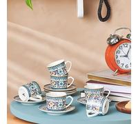 Karaca Beylerbeyi Lot de 6 tasses à café turques en porcelaine 80 ml Blanc/bleu/multicolore
