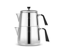 Karaca Fiona Set de Théière Turque en Acier Inoxydable, Bouilloire 2L, Théière 1L, Poignées Résistantes à la Chaleur, Finition Poli, Turkish Teapot & Caydanlik, Compatible Induction, Noir