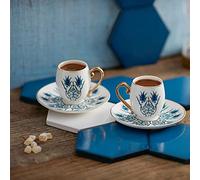Karaca Iznik Service à café pour 2 personnes, 2 tasses à expresso et 2 soucoupes, tasse moka robuste, bord épais, tasses à expresso en porcelaine