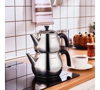 Karaca Kayra Set de Théière Turque en Acier Inoxydable, Bouilloire 1.75L, Théière 1L, Poignées Résistantes à la Chaleur, Finition Poli, Compatible Induction Turkish Teapot & Caydanlik, Noir