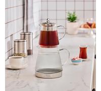 Karaca Keops Theiere avec Infuseur en Acier Inoxydable, Bouilloire de 2 L et Théière Turque en verre de 0,8 L, Caydanlik, Préparateur de thé Turc pour thé aux Herbes, thé en Vrac