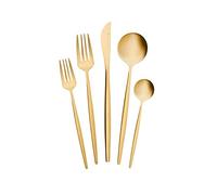 Karaca Orion Lot de 30 couverts dorés mats pour 6 personnes Couverts couteaux, fourchettes, cuillères, fourchettes à gâteau, en acier inoxydable, couverts de table sains et hygiéniques, design moderne