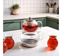 Karaca Refika Théière en verre borosilicate avec infuseur en acier inoxydable, bouilloire de 1,5 l et théière en verre de 0,6 l avec passoire