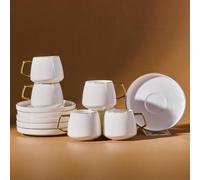 KARACA Saturn Lot de 12 tasses à café turques pour 6 personnes, or blanc, 6 tasses à expresso et 6 sous-tasses, tasses à moka, en porcelaine, tasses à expresso