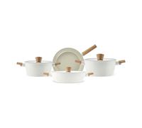 Karaca Swiss Crystal Set de Casserole avec couvercle en verre, 7 Pièces Antiadhésives, Résistantes au Feu, Sans PFAS, Cuisson Sans Huile, Batterie de Cuisine Saine et Efficace (Crème d'Amande)