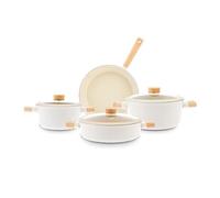 Karaca Swiss Crystal Woody Batterie de cuisine 7 pièces Antiadhésive de haute qualité avec casseroles et poêles Design élégant en bois
