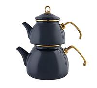 Karaca - Théière turque de 1,1 l - Revêtue d’émail - Design rétro - Combinée avec une bouilloire de 2,3 l - Compatible avec plaque à induction - Idéale pour infusion de thé - Anthracite