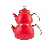 Karaca - Théière turque de 1,1 l - Revêtue d’émail - Design rétro - Combinée avec une bouilloire de 2,3 l - Compatible avec plaque à induction - Idéale pour infusion de thé - Rouge