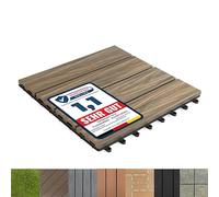 KARAT Dalle de terrasse en WPC 30 x 30 cm - Carreau de patio avec fonction de drainage intégrée, Caillebotis extérieurs, Revêtement de sol, Carrelage à clic (Mix Teak)