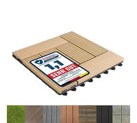 KARAT Dalle de terrasse en WPC - 30 x 30 cm - Carreau de patio en WPC avec fonction de drainage - Pour le jardin, la terrasse, le balcon approprié (Teak)