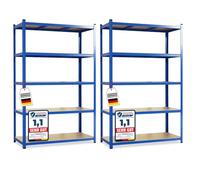 KARAT - Lot de 2 étagères Robustes Lakota pour Charges Lourdes - Étagères enfichables avec 5 tablettes réglables - Rayonnages en métal Idéal pour Cave ou Garage - Bleu, 200 x 120 x 60 cm