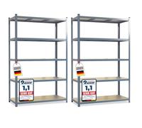 KARAT - Lot de 2 étagères Robustes Lakota pour Charges Lourdes - Étagères enfichables avec 5 tablettes réglables - Rayonnages en métal Idéal pour Cave ou Garage - Gris, 180 x 90 x 40 cm