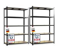 KARAT - Lot de 2 étagères Robustes Lakota pour Charges Lourdes - Étagères enfichables avec 5 tablettes réglables - Rayonnages en métal Idéal pour Cave ou Garage - Noir 150 x 75 x 30 cm