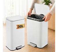 KARAT Poubelle de Cuisine à Pédale Miles avec Couvercle Soft-Close - Acier - Seau Intérieur Amovible - Plusieurs Litres au choix (Blanc, 30 Litres)