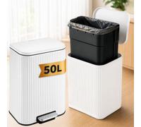 KARAT Poubelle de Cuisine à Pédale Miles avec Couvercle Soft-Close - Acier - Seau Intérieur Amovible - Plusieurs Litres au choix (Blanc, 50 Litres)