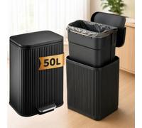 KARAT Poubelle de Cuisine à Pédale Miles avec Couvercle Soft-Close - Acier - Seau Intérieur Amovible - Plusieurs Litres au choix (Noir, 50 Litres)