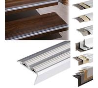 KARAT Profilés de nez de marches - En aluminium - Antidérapants - Avec matériel de montage - Profilés d'angle - Double caoutchouc Powergrip - Gris - 1000 x 42 x 20 mm - Pré-percés