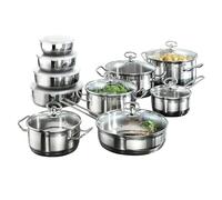 Karcher Batterie de Cuisine en Acier Inox 20 Pièces avec Couvercles | Set Complet de Casseroles, Poêles et Saladiers pour Cuisine, Induction, Gaz et Électrique | Idéal Maison et Famille