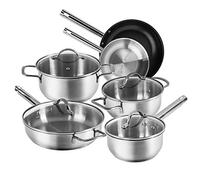 Karcher Batterie de Cuisine Induction Jovita, 10 pièces, Argent, INOX | Batterie de cuisine avec faits-tout et couvercles | Poêle incluse | Casseroles compatible four et lave-vaisselle