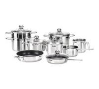 Karcher Batterie de cuisine induction Jette, 14 pièces, argent, acier inox | Grand batterie de cuisine avec faitouts | casserole à manche | poêle avec insert vapeur | Casseroles avec couvercles inclus
