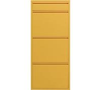 Kare Armoire à Chaussures Design Caruso 3+1, Jaune, étroite, Peu encombrante, 119 x 50 x 15 cm, avec Compartiment à clés, Coffre à Chaussures, Acier, avec Espace pour 6 Paires de Chaussures, Couloir