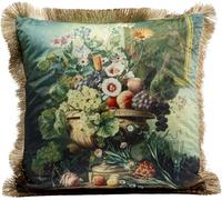 Kare Design Romantic Bouquet, Multicolore, 45 x 45 cm, Housse Amovible avec Fermeture éclair, Motif Floral, avec Bords à Franges, Coussin décoratif avec Rembourrage, Coussin décoratif pour canapé