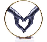 Kare Design sculpture Elements de main en forme de cœur, noir/doré | Figurine décorative pour l’intérieur, la chambre ou le salon, ou comme cadeau, 34x32x11 cm, base en marbre