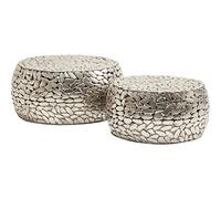 Kare Design Table basse Pebbles Deluxe, Lot de 2, Argent, 30x66x66 Cm, Petit meuble table de salon accessoire déco, Table de salon ronde, Loft Design, Plateau en verre, Acier, Look glamour, Salon