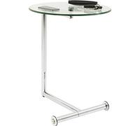 Kare Design Table d'Appoint Easy Living, Argenté/Transparent, Rond, Acier, Verre, Roulettes, Diamètre 46cm, Table de Salon, Meuble, Deco Intérieur, Décoration Chambre, Maison