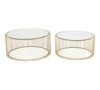 Kare Design Tables Basses Wire, Lot de 2, Laiton/Miroir, Rond, Acier, Plateau de Table en Verre, Diamètre 70/60cm, Style Moderne, Élégante, Table Basse Salon, Deco Intérieur, Décoration Chambre