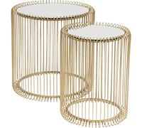Kare Design Tables d'Appoint Wire, Lot de 2, Laiton/Miroir, Rond, Acier, Table en Verre, Diamètre 39/27cm, Style Moderne, Élégante, Table Basse Salon, Deco Intérieur, Décoration Chambre
