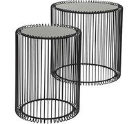 Kare Design Tables d'Appoint Wire, Noir, Rond, Acier, Verre, Diamètre 39 / 27 cm,Table Basse Salon Lot de 2, Table de Salon, Meuble, Deco Intérieur, Decoration Chambre, Maison