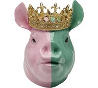 Kare Desihn Figurine Cochon couronné Vert/Rose Objet de décoration Cochon couronné Peint à la Main Unique 28 x 34 x 24 cm (H x l x P)