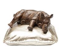 Kare Figurine décorative design Sleeping Rhino - Gris/doré - Motif rhinocéros - Peint à la main - Pièce unique - Objet décoratif pour salon, étagères, design animal - Décoration de chambre à coucher -