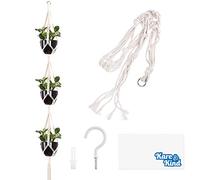 Kare & Kind 3-Tier Support pour Plantes en macramé - Comprend Un Crochet, Un Boulon à Expansion, Un Chiffon de Nettoyage - Matériau en Corde de Coton - pour Pots de Fleurs et Plantes suspendues