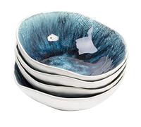 Kare Plat Mustique Design Set de 4 pièces en céramique émaillée bleu 17 cm de diamètre 628 ml - Passe au micro-ondes et au lave-vaisselle - Entretien facile