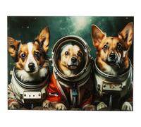 Kare Tableau mural design - Dogs d'astronautes - Multicolore - Rectangulaire - Verre de sécurité ESG de 4 mm - Design animal - Décoration murale - Pour chambre à coucher - Polypropylène - 80 x 60 cm