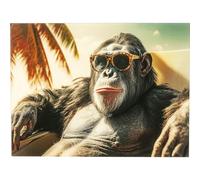 Kare Tableau mural design « Holiday Monkey » - Multicolore - Rectangulaire - Verre de sécurité ESG de 4 mm - Design animal - Singe - Art mural - Pour chambre à coucher et salon - Polypropylène - 80 x