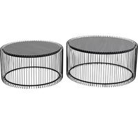 Kare Wire Wood Lot de 2 Tables Basses Design Noir Diamètre 63/53 cm Table de Salon, Structure en Acier, Plateau de Table en Bois, Salon, Ronde, 34 x 70 x 70 cm (H x l x P)