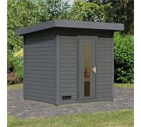 Karibu Hytti Sauna Extérieur 4 Places | Bois Massif Épicéa Nordique 38mm | Gris Terre 3,84m² | Poêle 9KW avec Contrôle Intégré | Porte en Verre Isolant | Plancher et Kit de Fondation Inclus