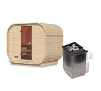 Karibu Sauna Extérieur Quadro 1 Plus | 4-6 Places, Bois Massif 38mm, Poêle 9kW, Porte en Verre Bronzé | Dimensions 242,5x175cm, Plancher Inclus, Grille de Protection