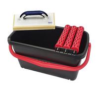 Karl Dahm Kit de Lavage avec Rouleaux - Seau 23L, 3 Rouleaux et Taloche Éponge Quadrillée I Kit de Lavage Noir-Rouge pour Carreleurs I Seau de Lavage Carrelage I Kit de Lavage de Carreaux Pro - 11986