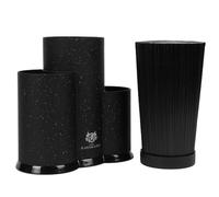 KARL HAUSMANN Bloc Couteaux Universel Noir 3-en-1 - Support Couteaux Sans Couteau avec Insert à Fibres et Compartiments Ustensiles - Porte Couteau Cuisine